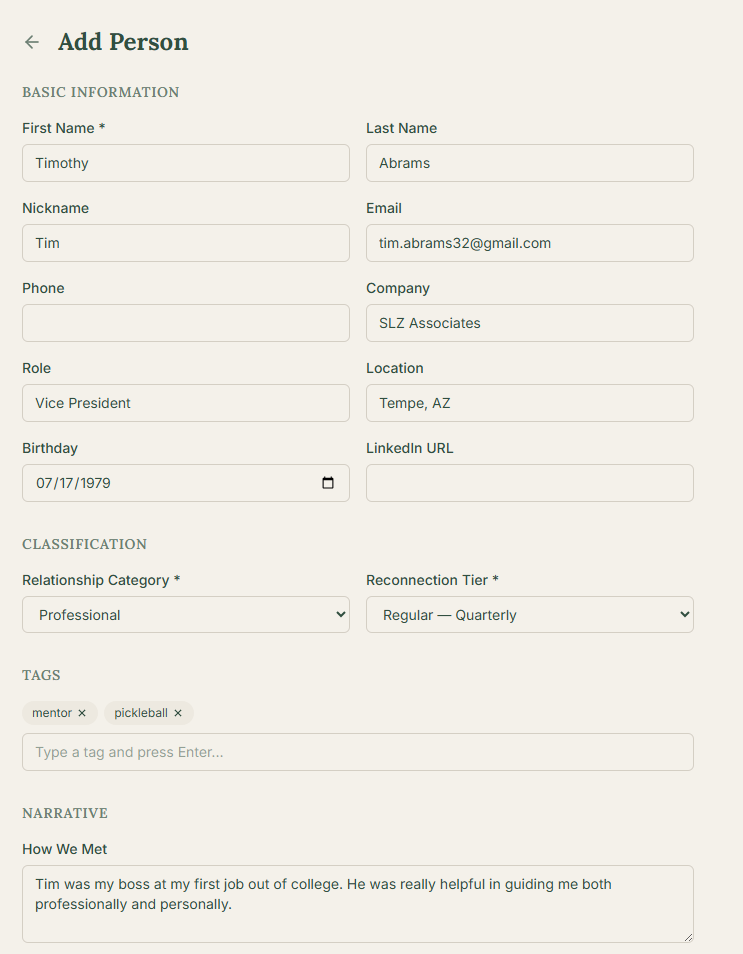Screenshot of the Everwove Add Person flow